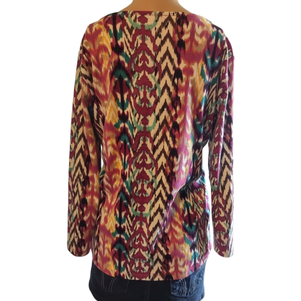 Rafaella Embellished Multicolor long sleeve women's Top Size Med - Picture 4 of 9